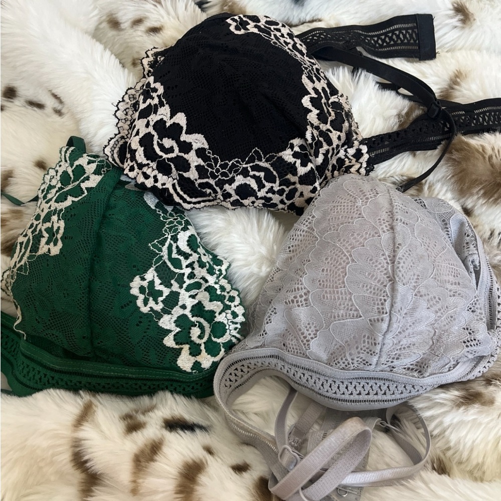 Lace Bralette Set in Black, Green, and Gray set / Bundle